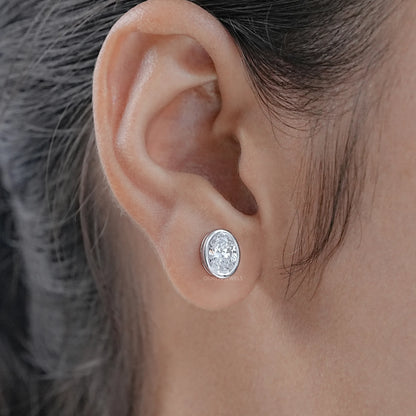 Oval Diamond Bezel Stud Earrings