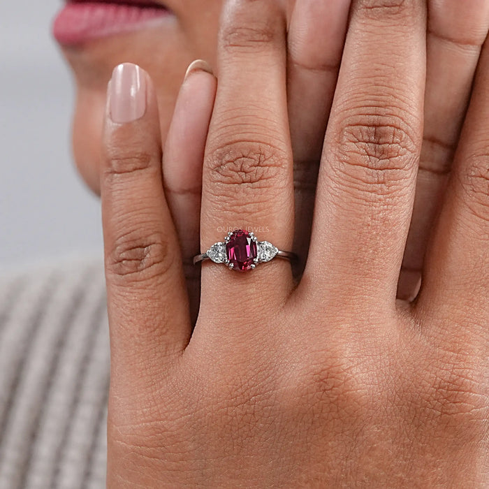 Ruby Oval Gemstone Three Stone Ring