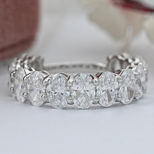 Brilliant Oval Cut Lab Diamond Eternity Wedding Band Rings