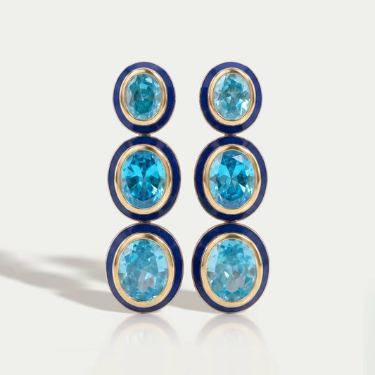 Blue Topaz Oval Gemstone Dangle Earrings Earrings
