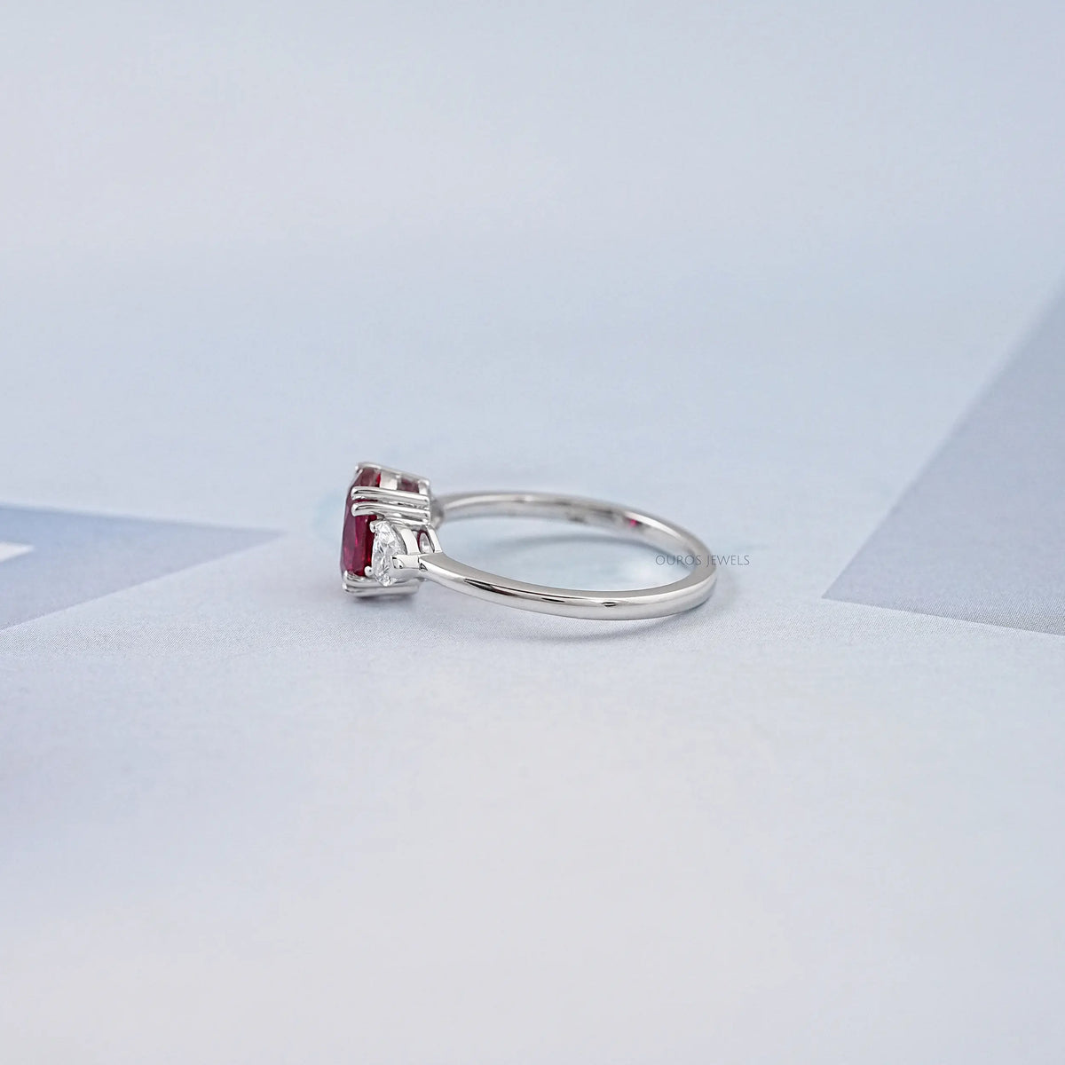 Ruby Oval Gemstone Three Stone Ring