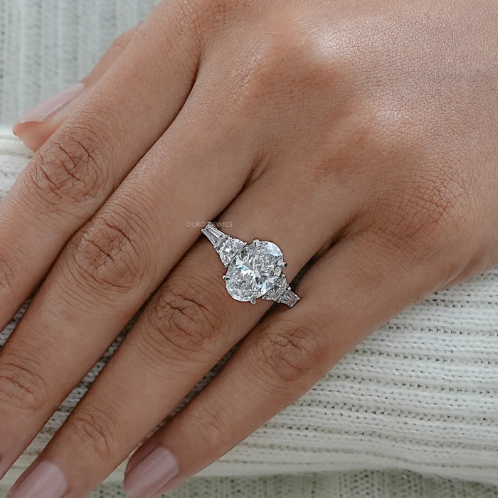 Oval And Half Moon Diamond Five Stone Engagement Ring