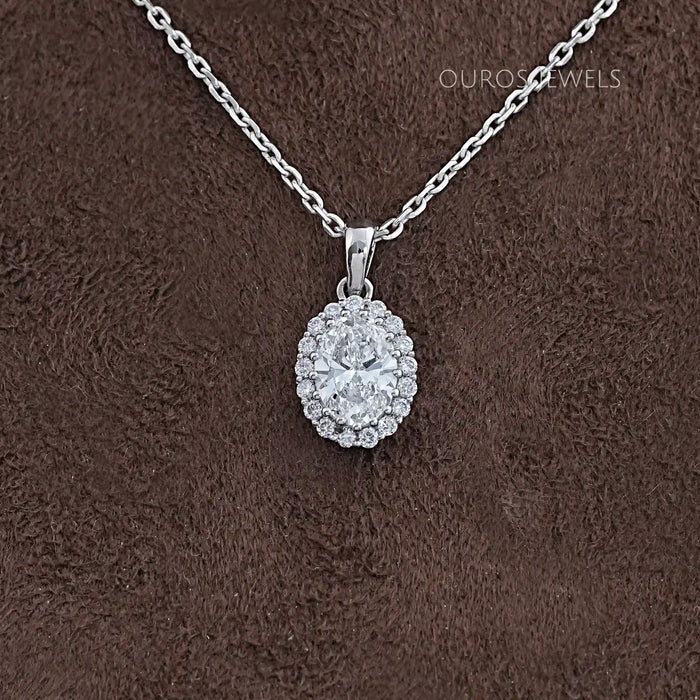 Oval and Round Lab Grown Diamond Halo Pendant
