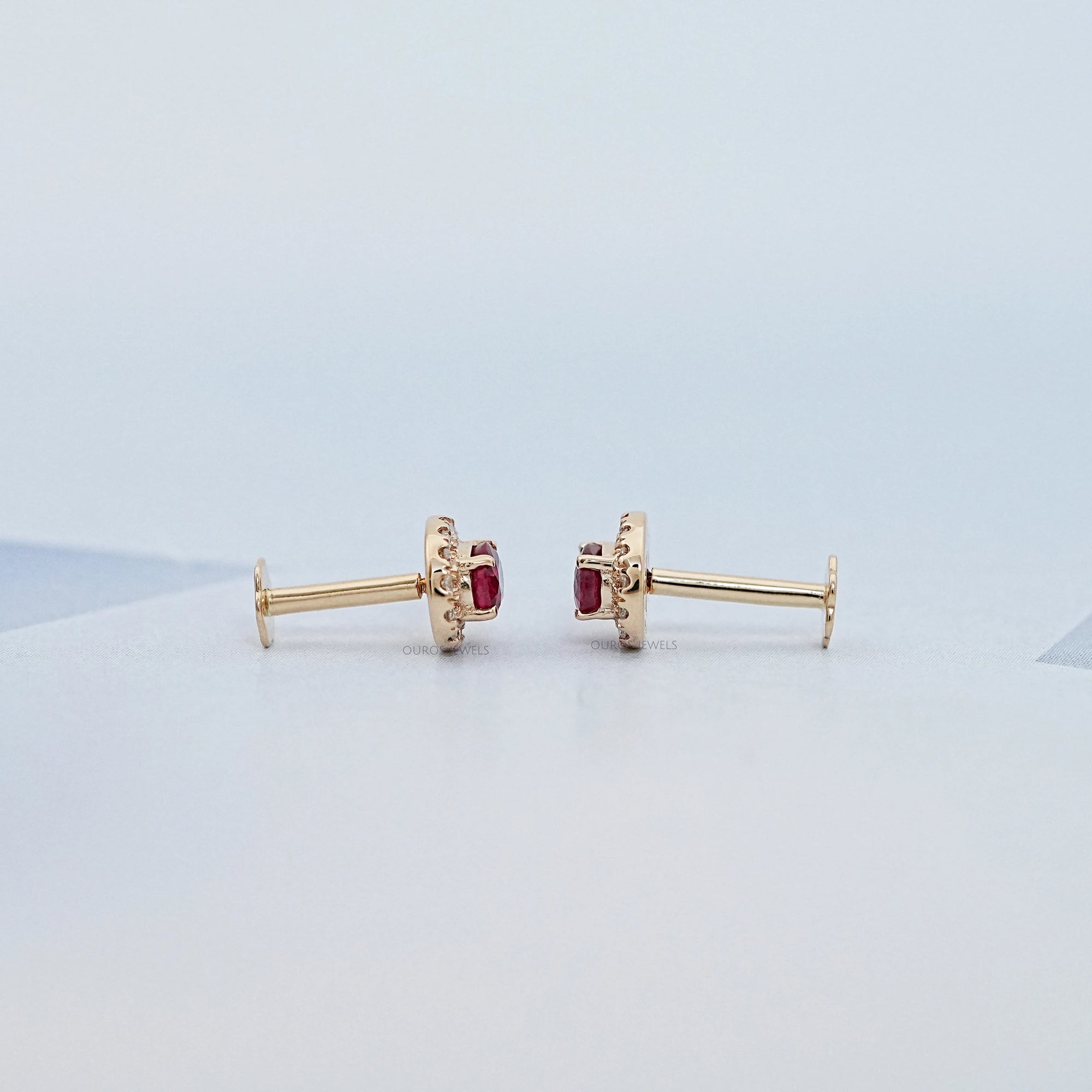 Ruby Oval Gemstone Halo Set Stud Earring Earring