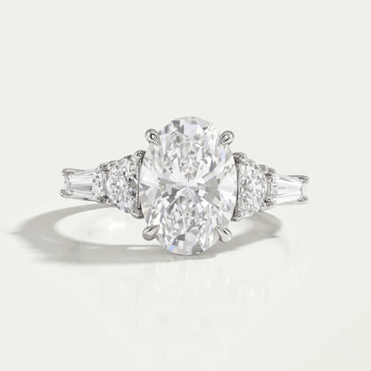 Oval And Half Moon Diamond Five Stone Engagement Ring Rings