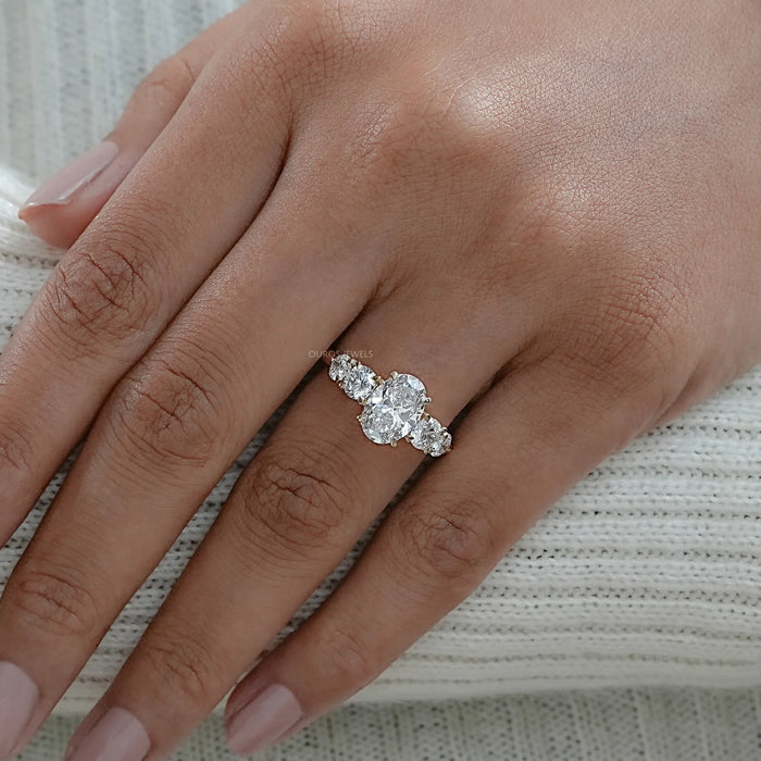 Five Stone Oval And Round Diamond Engagement Ring