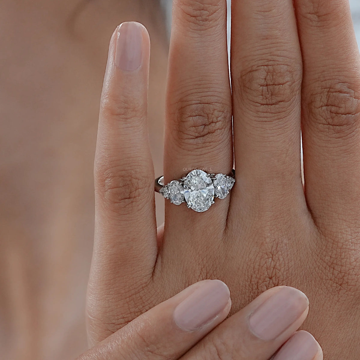 Oval And Trillion Lab Diamond Five Stone Engagement Ring Rings