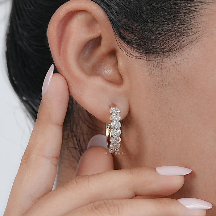 East West Oval Cut Lab Grown Diamond Hoop Earrings