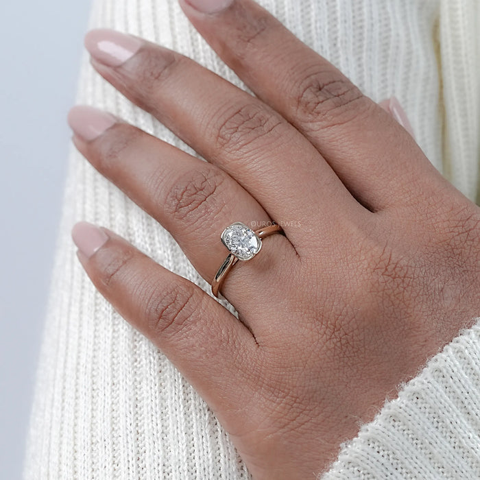 Oval Cut Lab Diamond Button Back Solitaire Engagement Ring

