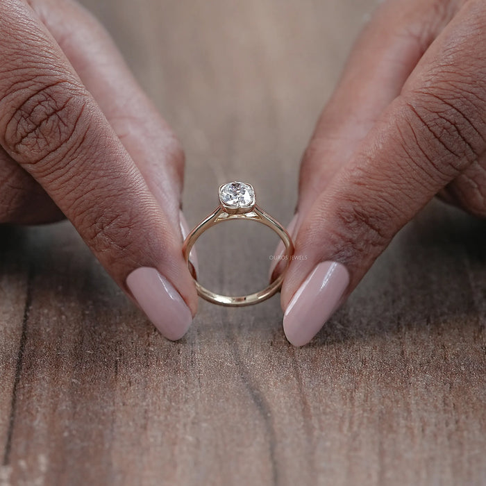Oval Cut Lab Diamond Button Back Solitaire Engagement Ring
