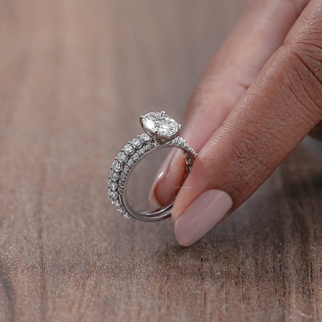 Oval Shape Lab Diamond Bridal Engagement Ring Set