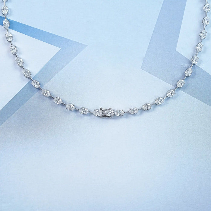 Pear Ruby & Oval Lab Diamond Bridal Necklace With Diamond Accents 