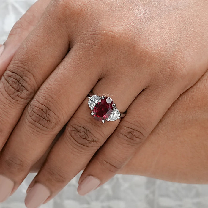 Ruby Oval Gemstone Three Stone Engagement Ring
