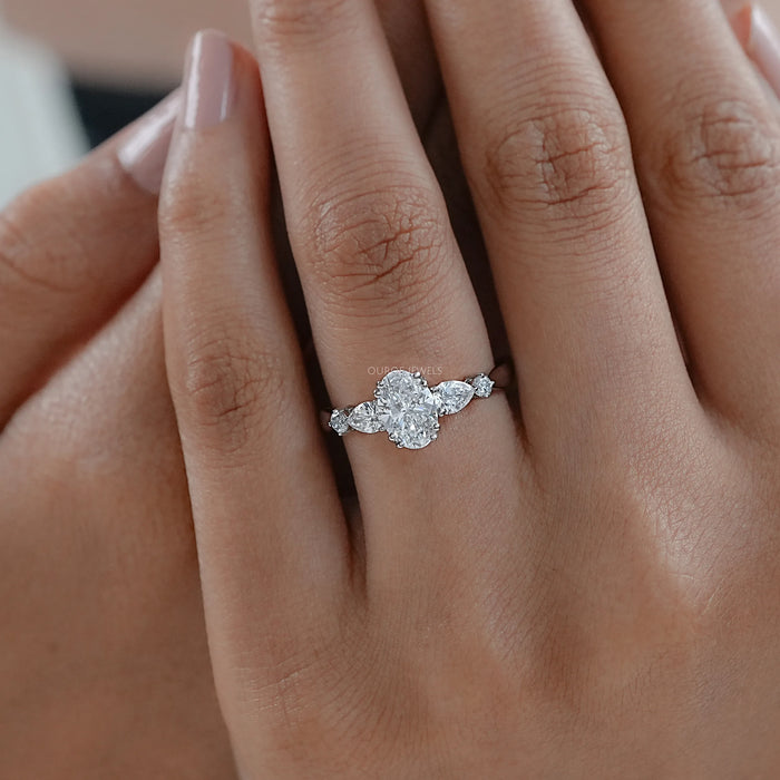 Oval And Pear Lab Diamond Five Stone Engagement Ring