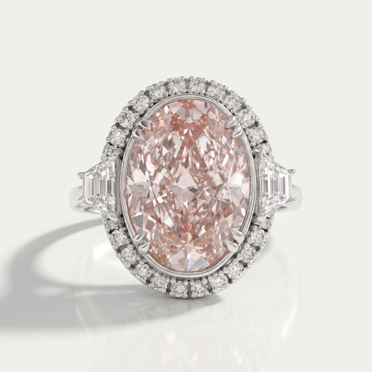 Trapezoid With Pink Oval Accent Halo Diamond Ring Rings