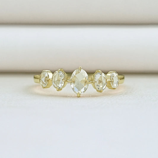 Five Stone Rose Cut Oval Diamond Ring