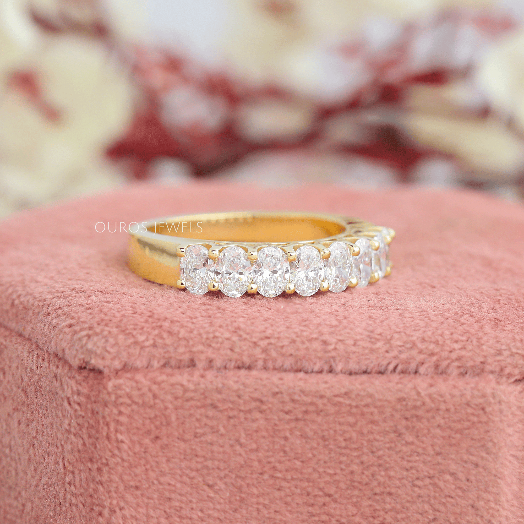Oval Shape Half Eternity Wedding Band