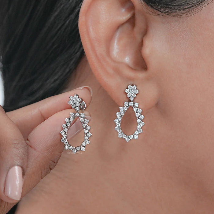 Open Pear Shaped Drop Diamond Earrings