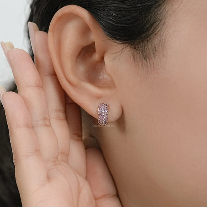 Natural Gemstone Pave Huggie Hoop Earrings