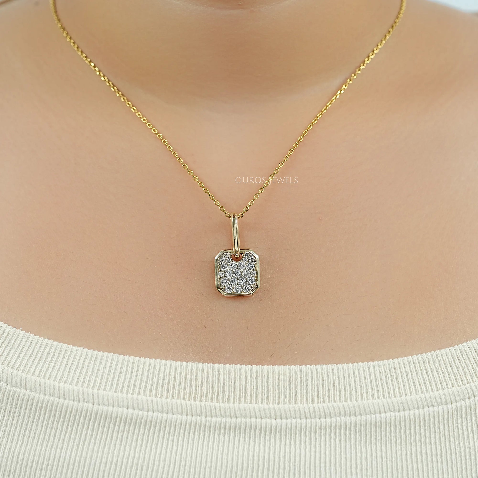 Octagon Shape Lab Diamond Pave Set Pendant Necklaces