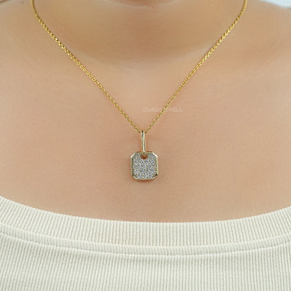 Octagon Shape Lab Diamond Pave Set Pendant Necklaces