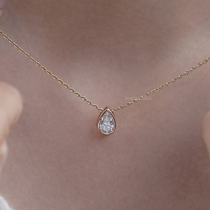 Pear Shaped Lab Grown Diamond Necklace in Bezel Setting 
