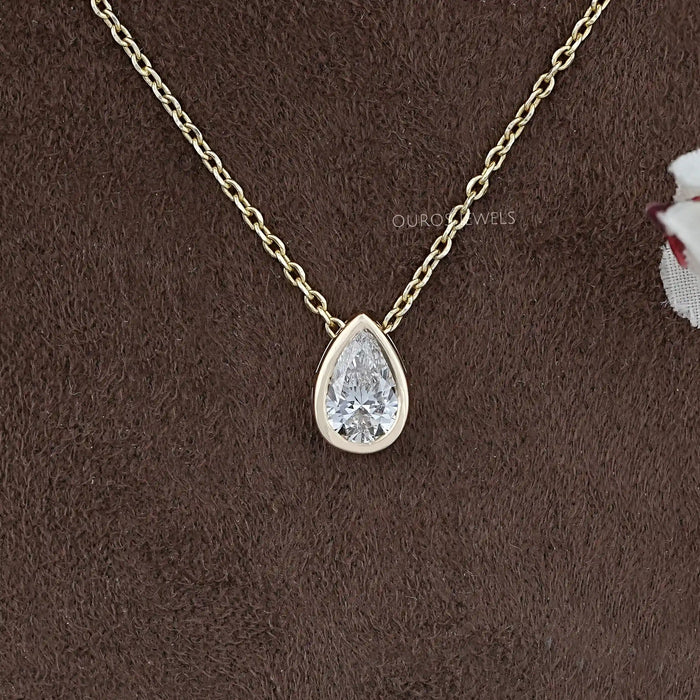 Pear Shaped Lab Grown Diamond Necklace in Bezel Setting 