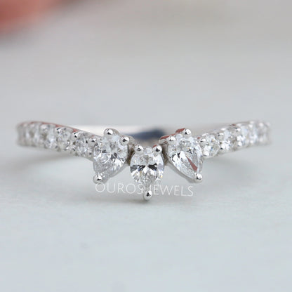 Pear Cut Curved Wedding Band Rings