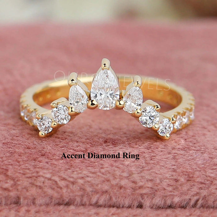 Pear and Round Diamond Curved Wedding Band