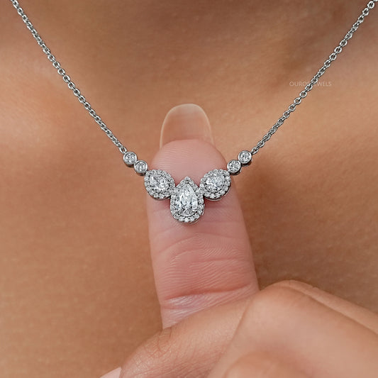 Pear Cut Halo Teardrop Chain Necklace Necklaces