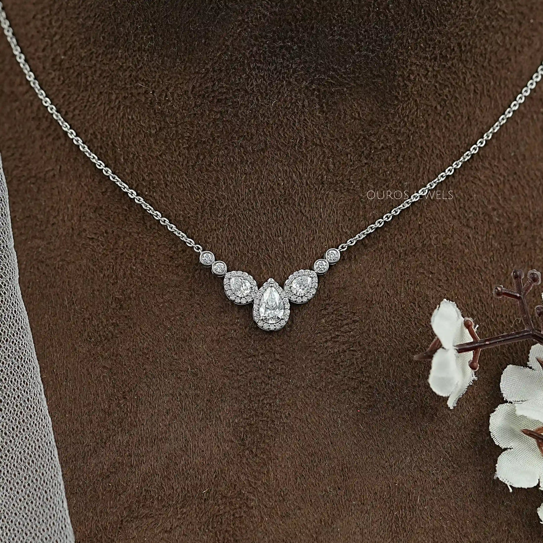 Pear Cut Halo Teardrop Chain Necklace Necklaces