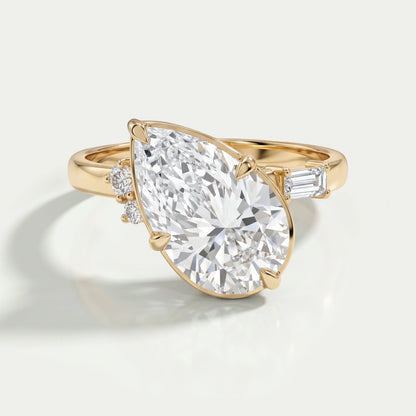Yellow Gold Pear Cut Lab Diamond Engagement Ring