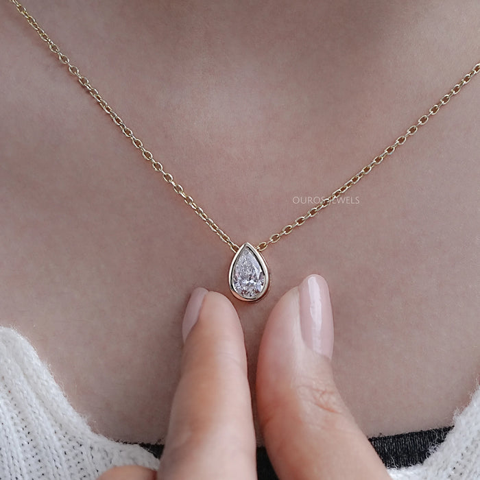 Pear Shaped Lab Grown Diamond Necklace in Bezel Setting 