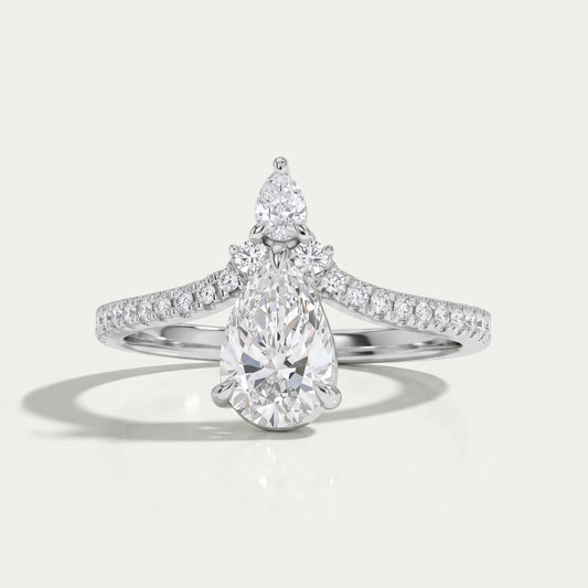 Chevron Shaped Pear Cut Engagement Ring