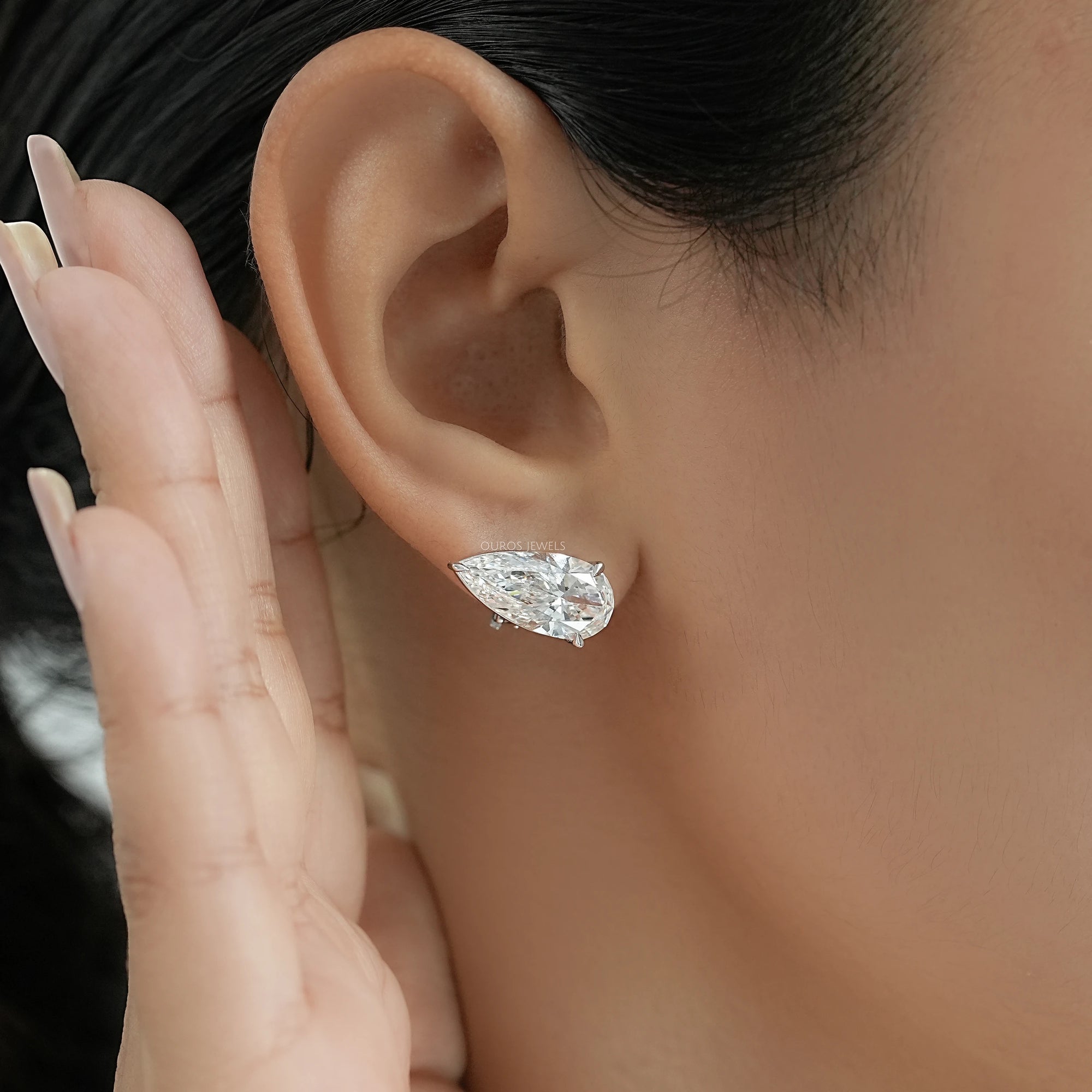 Pear Diamond Clip On Back Stud Earrings