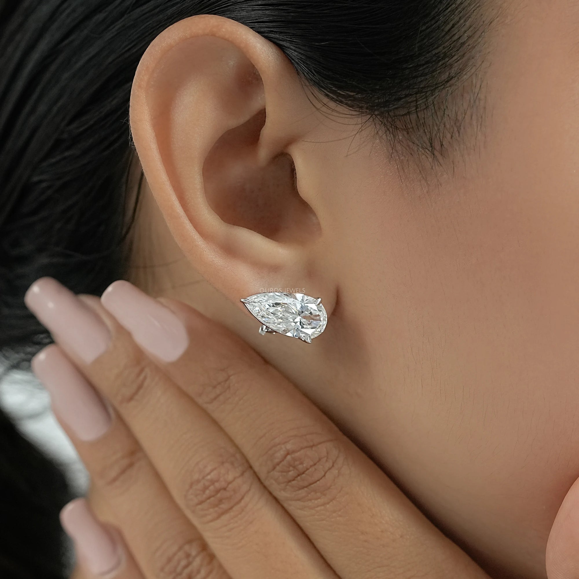 Pear Diamond Clip On Back Stud Earrings