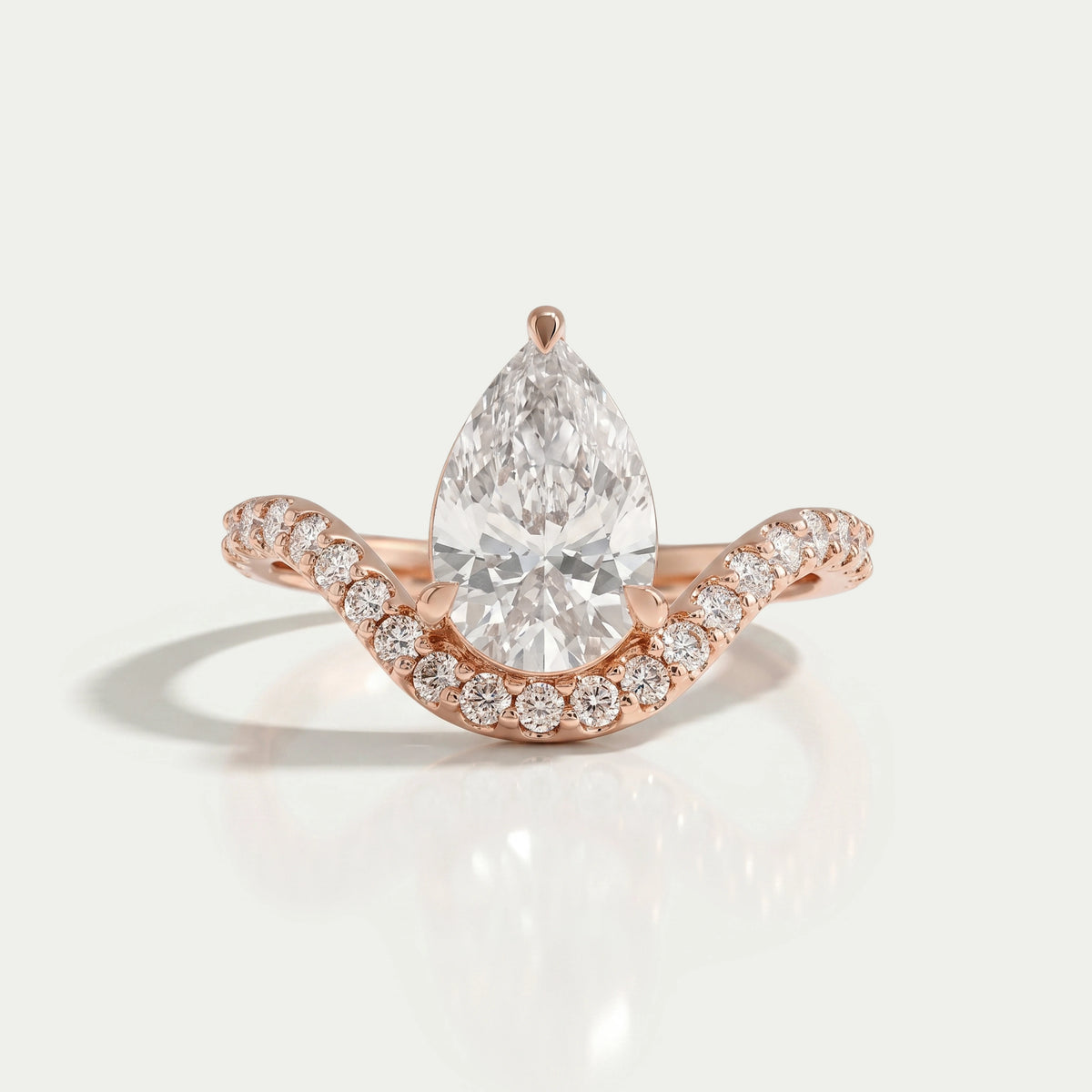 Pear Cut Pave Set Curved Engagement Ring Ring