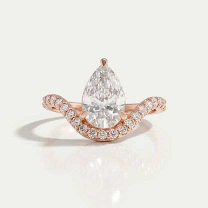 Pear Diamond Chevron Engagement Ring with Pavé Curved Band