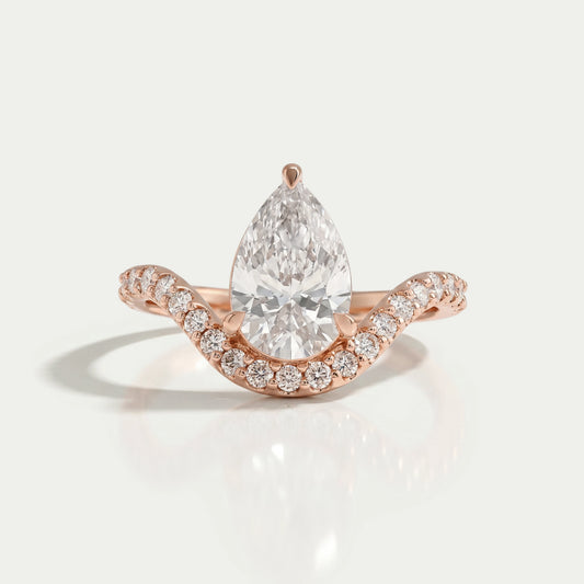 Pear Diamond Chevron Engagement Ring with Pavé Curved Band