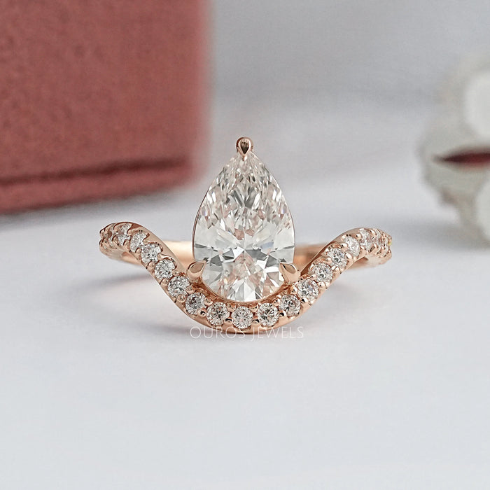 Pear Cut Pave Set Curved Engagement Ring