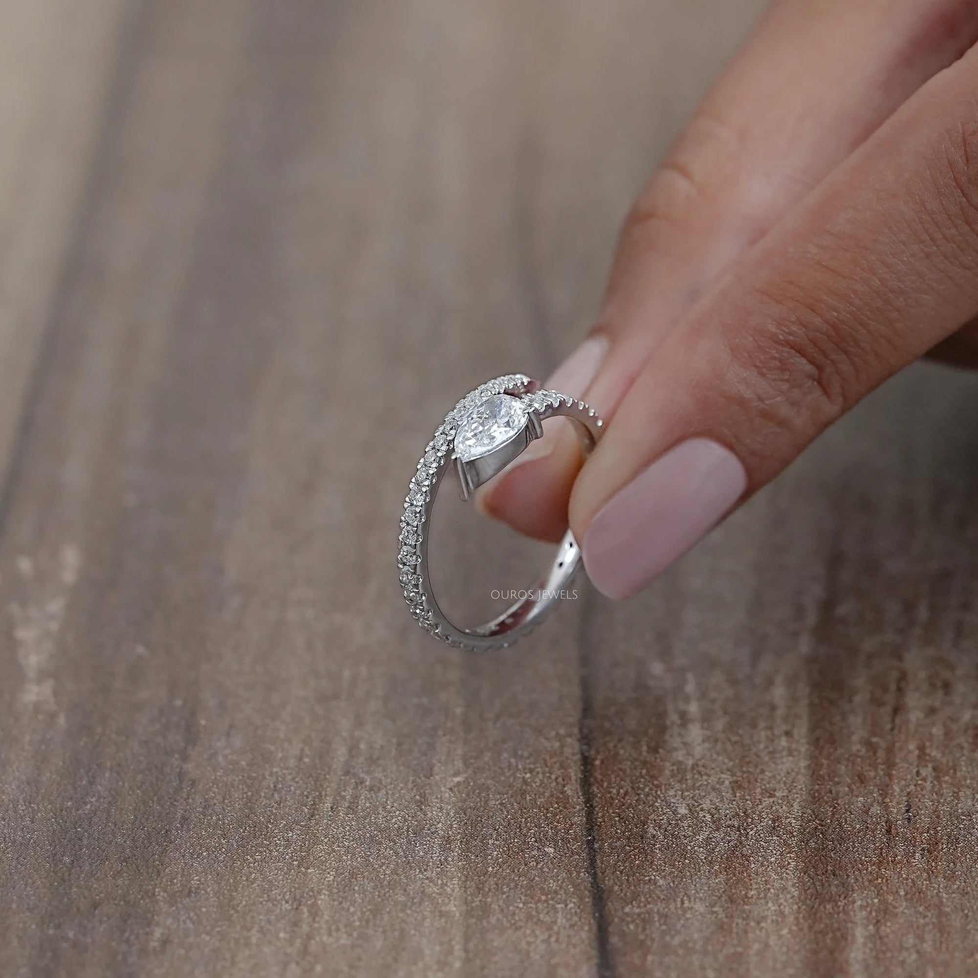 Pear Cut Lab Diamond Spiral Anniversary Ring Rings