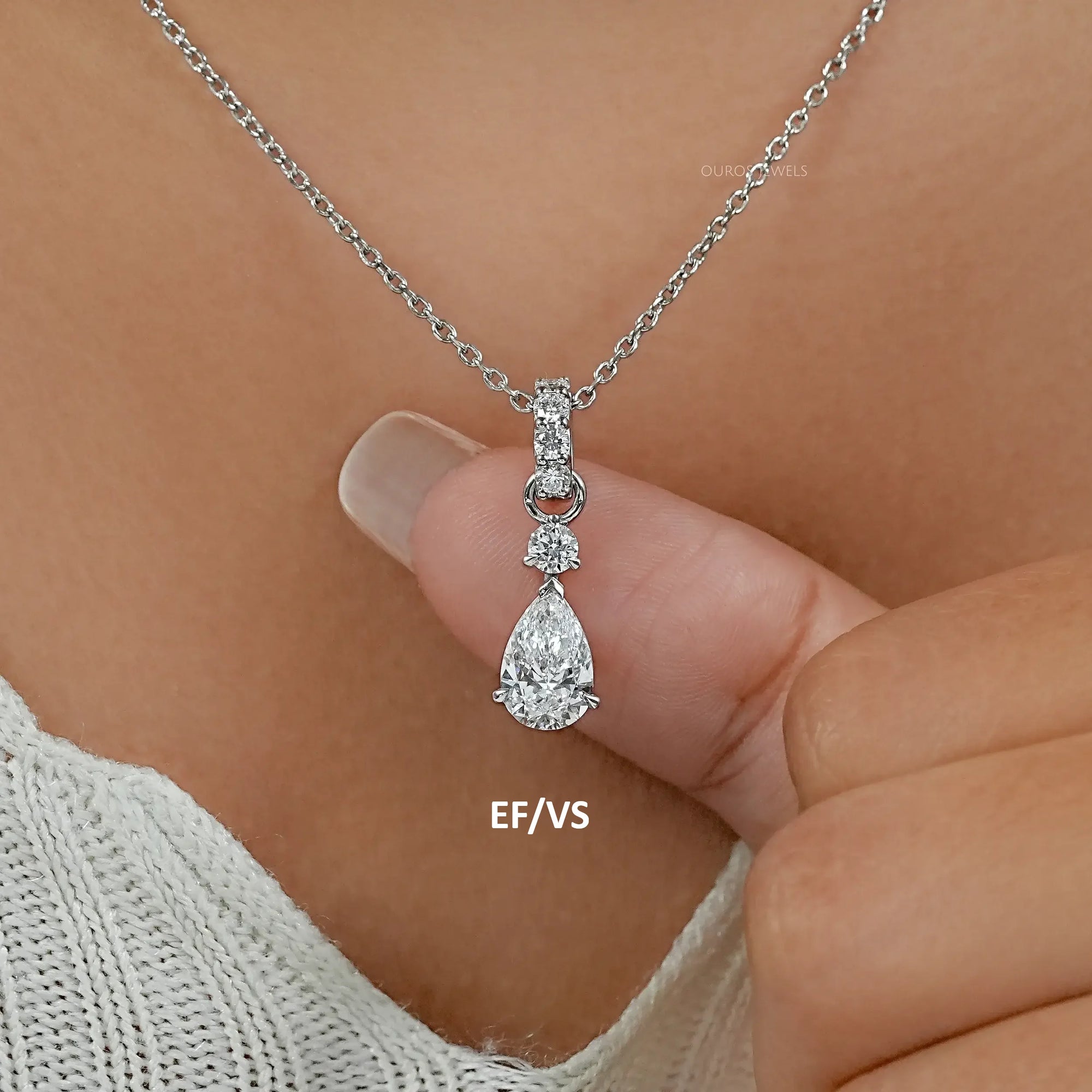 Pear Shaped Three Stone Diamond Pendant