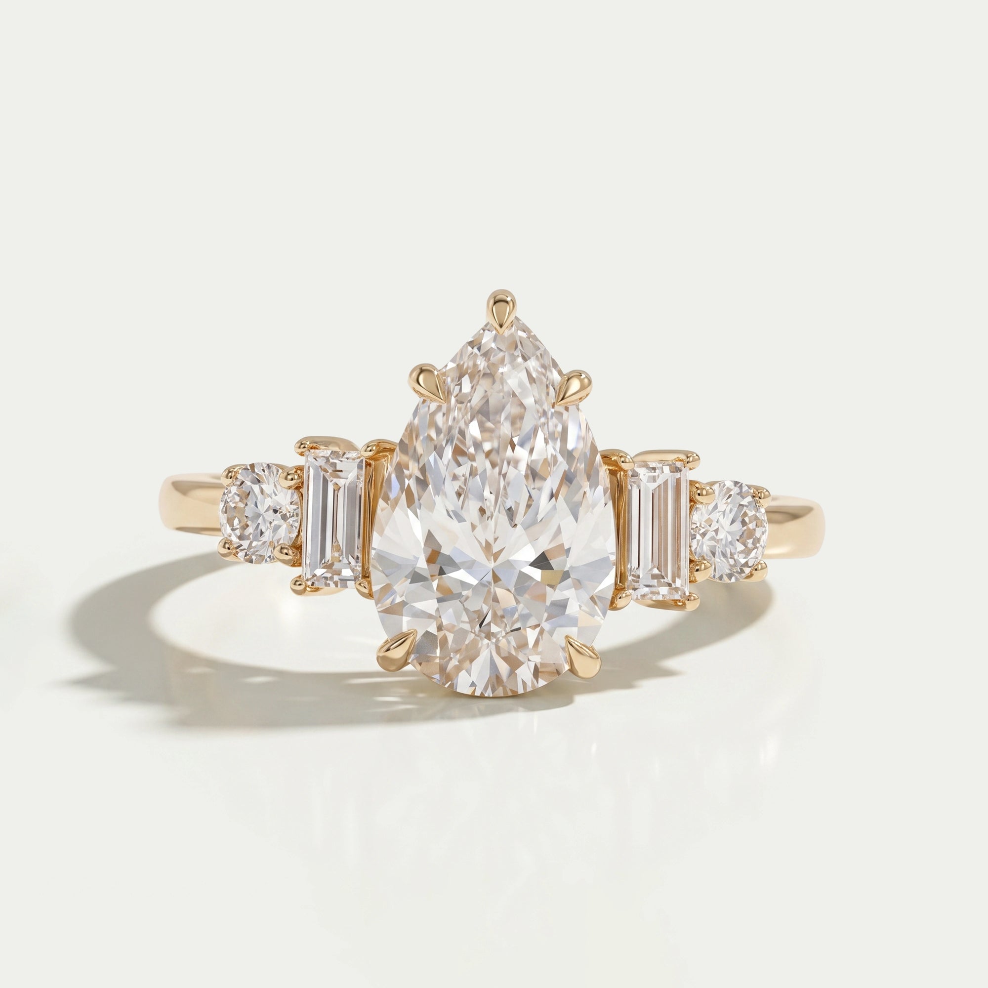 Pear And Baguette Diamond Five Stone Engagement Ring Rings