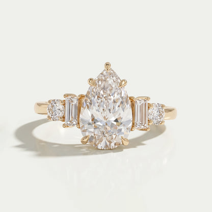Pear And Baguette Diamond Five Stone Engagement Ring Rings