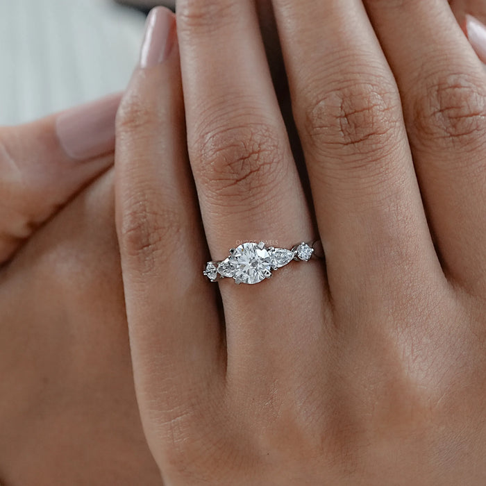 Round And Pear Diamond Five Stone Engagement Ring