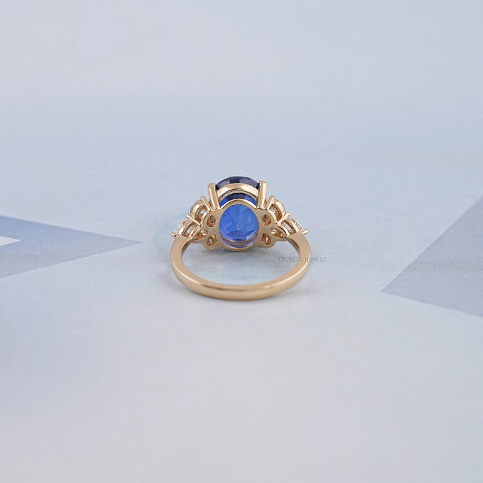 Oval Sapphire Gemstone Solitaire Accent Ring
