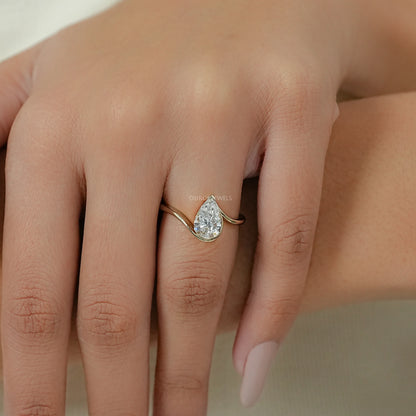 Pear Diamond Half Bezel Set ByPass Ring Rings