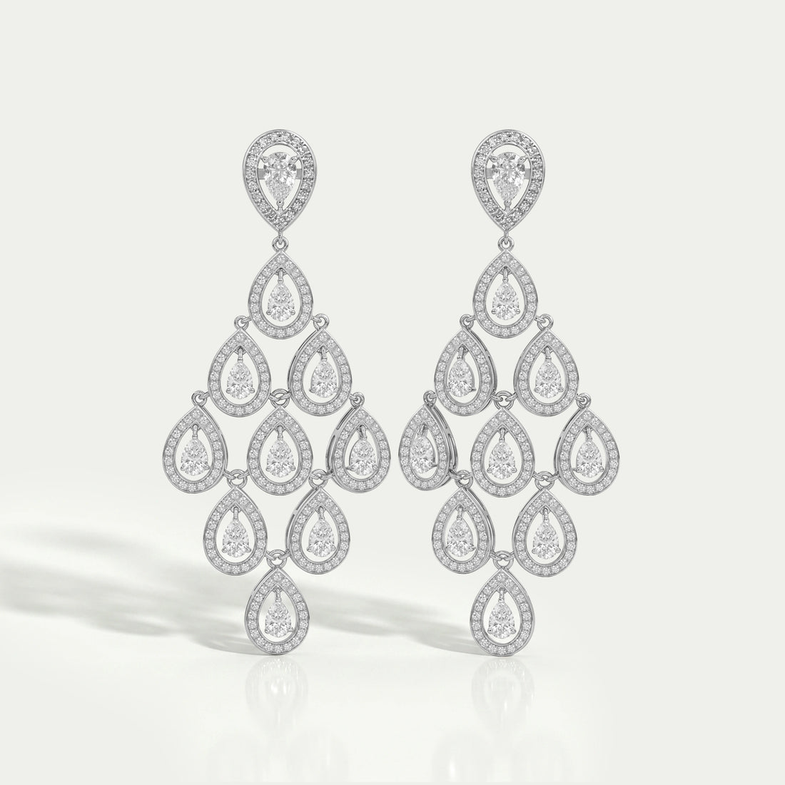 Pear Diamond Halo Set Dangle Chandelier Earrings