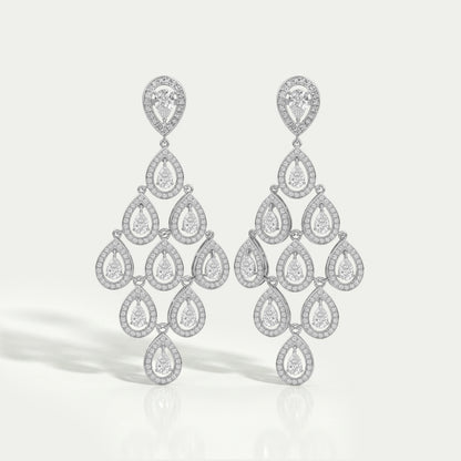 Pear Diamond Halo Set Dangle Chandelier Earrings