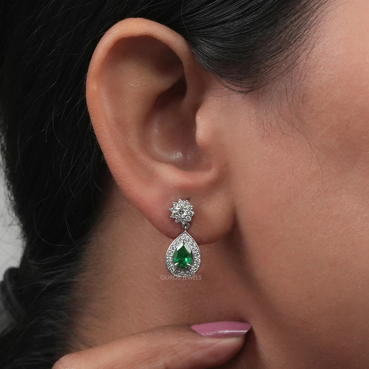 Emerald Pear Gemstone Drop Earrings